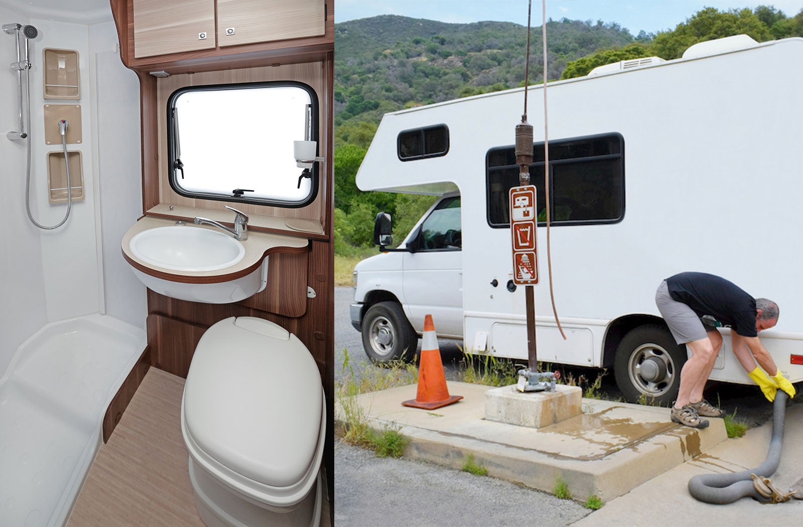 Portable RV/camper toilet and holding tank setup in San Leandro, California