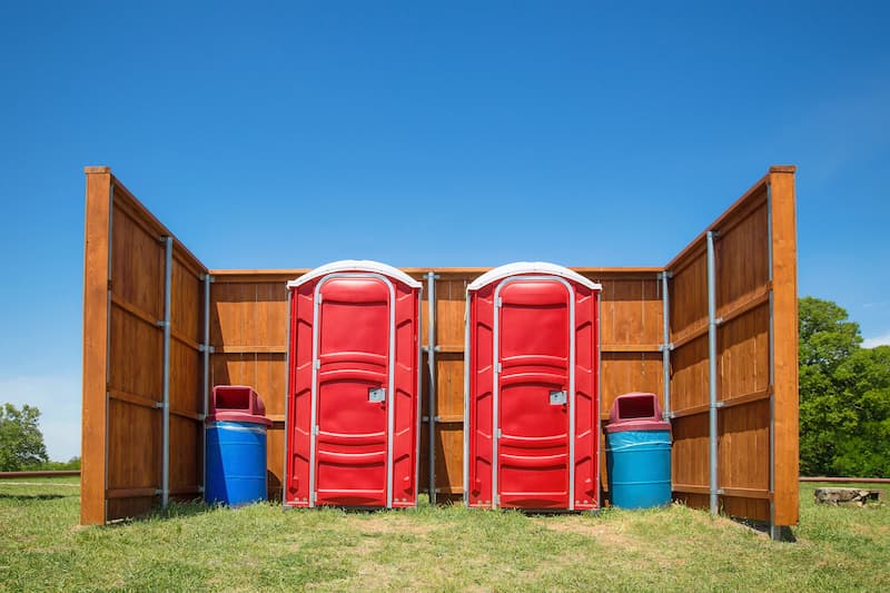 Short-term porta potty units staged for delivery in San Leandro, California